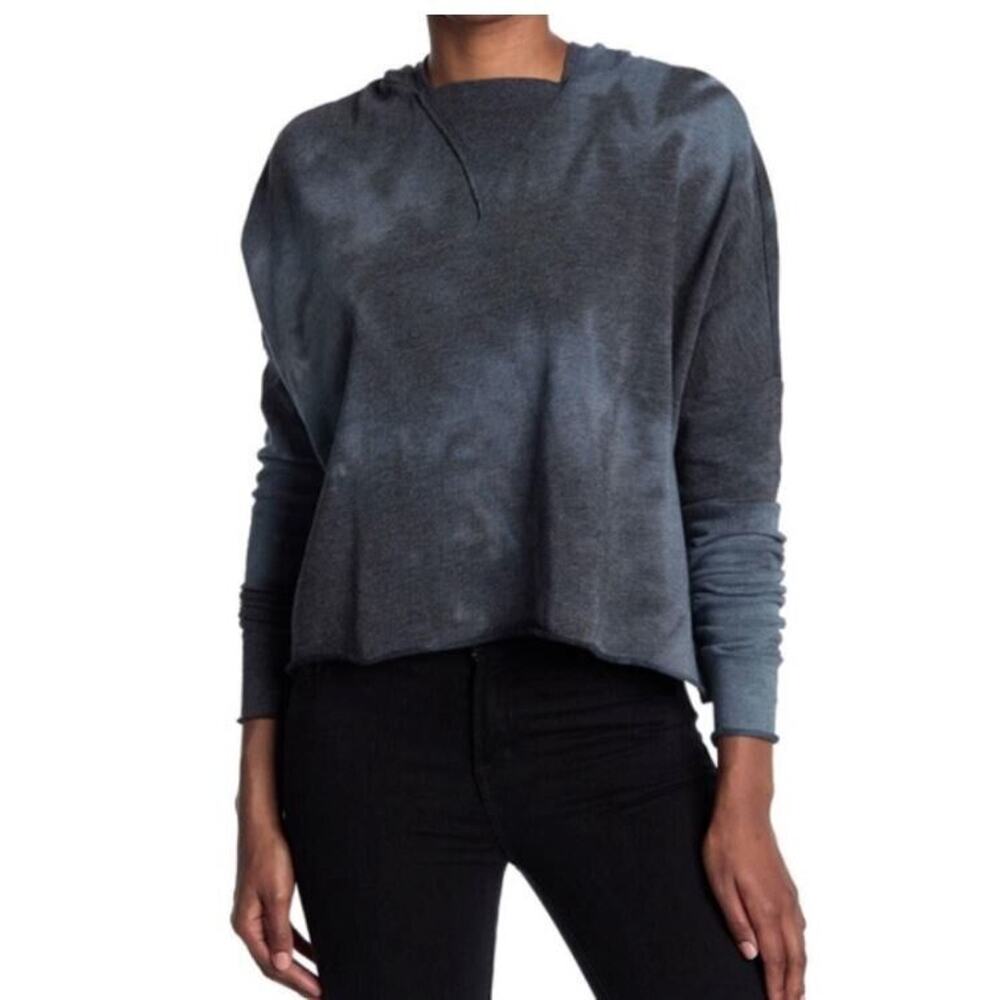 Abound Womens Printed Hi-Low Long Sleeve Hoodie in Black Grey Tie Dye Medium